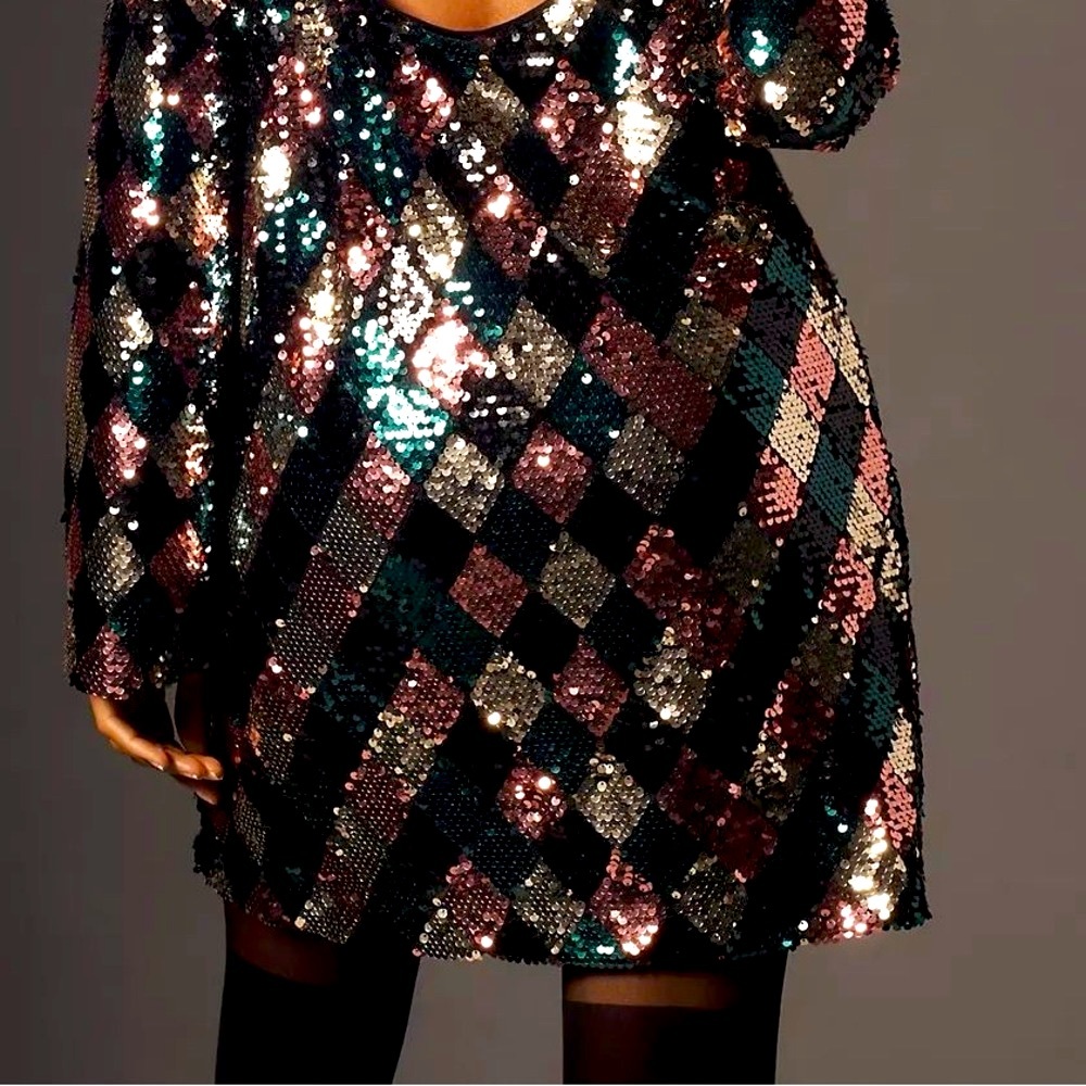 Maeve Long-Sleeve Mock-Neck Sequin Mini Dress - Picture 10 of 14